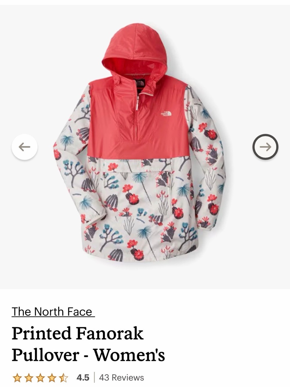 The North Face Coral Hooded Floral Fanorak Pullover